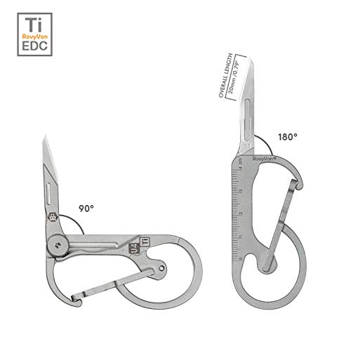 Mosquetón de Titanio portátil, Herramienta EDC Multifuncional de 16 g, Regla pequeña de 4 cm, Llavero