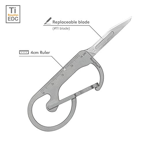 Mosquetón de Titanio portátil, Herramienta EDC Multifuncional de 16 g, Regla pequeña de 4 cm, Llavero
