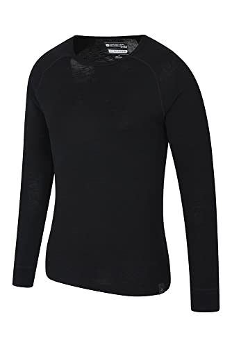 Mountain Warehouse Camiseta térmica interior de lana merina con manga larga para hombre - Camiseta ligera, camiseta antibacteriana de secado rápido, Invierno Negro M