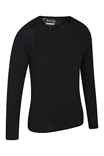 Mountain Warehouse Camiseta térmica interior de lana merina con manga larga para hombre - Camiseta ligera, camiseta antibacteriana de secado rápido, Invierno Negro L