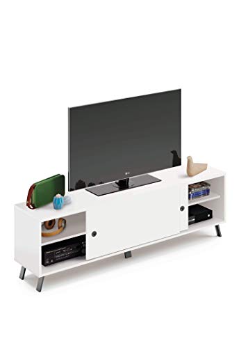 Muebles Pitarch Kamet Mueble TV, Aglomerado de partículas y melanina de Alta Densidad, Blanco, 52 x 160 x 40 cm