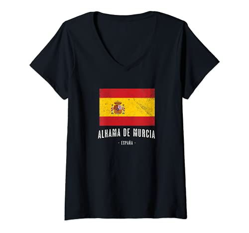 Mujer Alhama de Murcia España | Souvenir - Ciudad - Bandera - Camiseta Cuello V