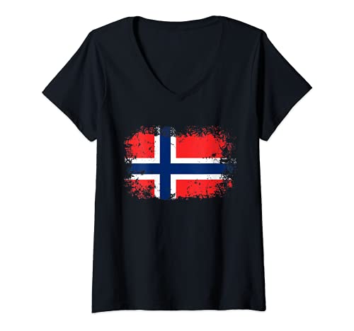 Mujer Bandera de Noruega Bandera noruega Camiseta Cuello V