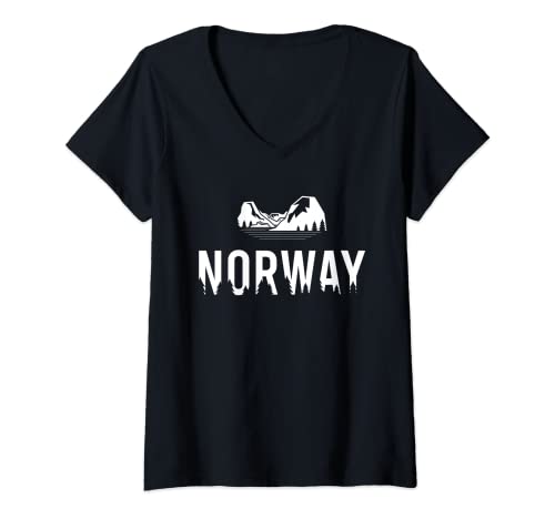 Mujer Bosque y Montañas Noruegas - Explorando el recuerdo de Noruega Camiseta Cuello V