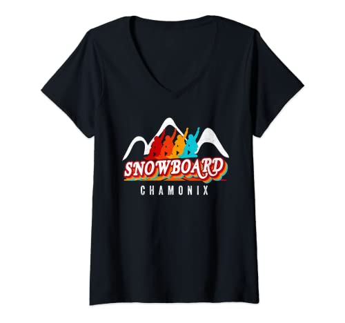 Mujer Chamonix FR France Snowboard Chamonix Snowboard Vintage Camiseta Cuello V