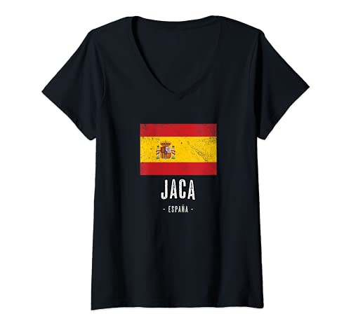 Mujer Jaca España | Souvenir - Ciudad - Bandera - Camiseta Cuello V