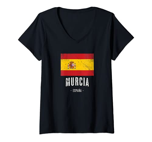 Mujer Murcia España | Souvenir Linda Ciudad - Bandera Española - Camiseta Cuello V