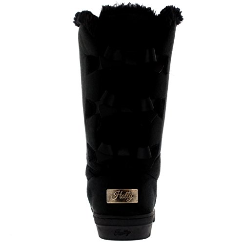 Mujer Triplet Bow Tall Classic Fur Impermeable Invierno Rain Nieve Botas - Negro - 39