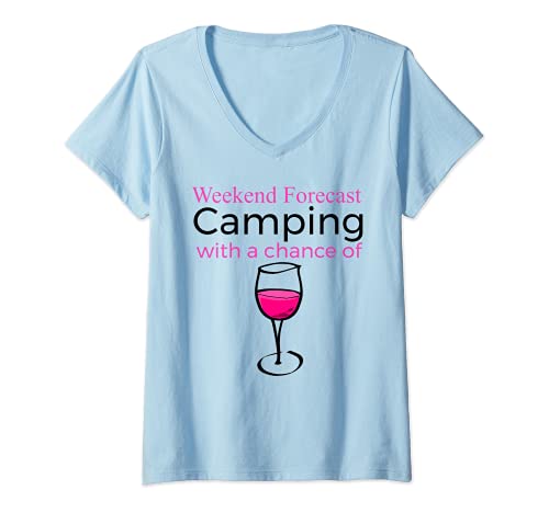 Mujer Weekend Forecast Camping with a Chance of WINE Cool Camiseta Cuello V