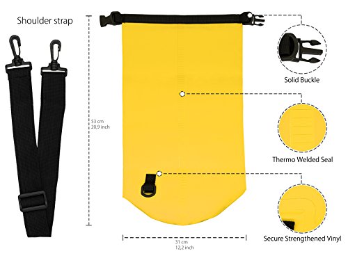 MyGadget Bolsa Estanca 10L - Bolsa Impermeable - Dry Bag Protección Waterproof Mochila para Viajes y Deportes cómo Kayak, Surf - Amarillo