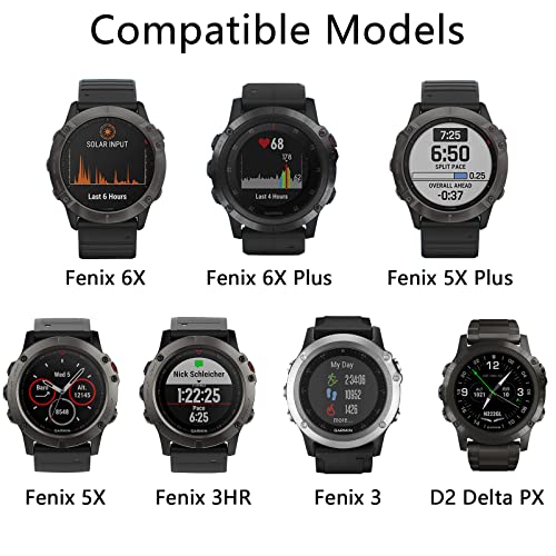 MYSNBKN Bandas de Silicona Compatibles con Fenix 6X Pro Correa de Reloj de 26mm para Fenix 5X / Fenix 5X Plus / Fenix 6X / Fenix 6X Pro / Fenix 3 / Fenix 3HR / Descent MK1 / D2 Delta PX / D2 Charlie
