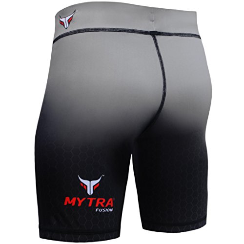 Mytra Fusion – Pantalones Cortos de compresión térmicos, Vale tudo, MMA, Crossfit, Running, Prenda Interior (Negro y Gris, tamaño Grande)