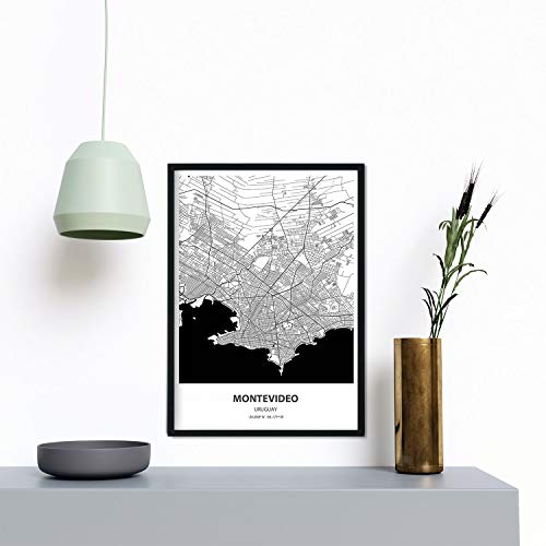 Nacnic Poster con mapa de Montevideo - Canada. Láminas de ciudades de Estados Unidos con mares y ríos en color negro. Tamaño A3