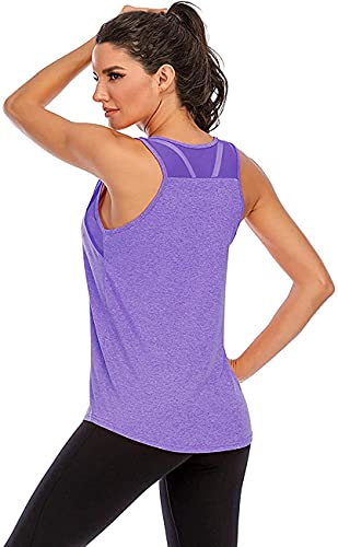Nekosi Camiseta de tirantes para mujer, para yoga, fitness, correr, sin mangas, de malla en la parte trasera 02-Lila L