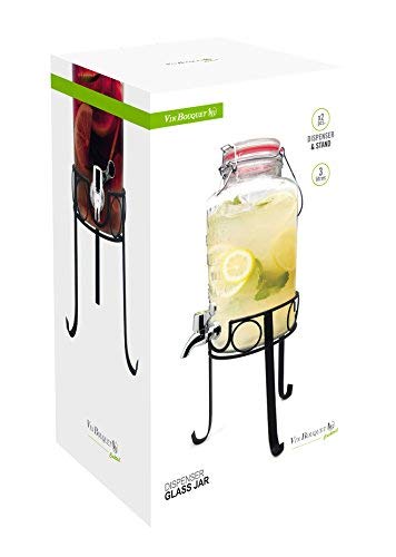 NERTHUS FIH 285 - Dispensador de 3L con soporte, dispensador de bebidas de vidrio con grifo y soporte incorporados