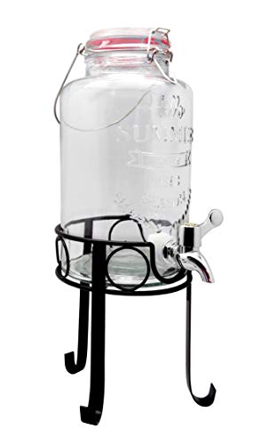 NERTHUS FIH 285 - Dispensador de 3L con soporte, dispensador de bebidas de vidrio con grifo y soporte incorporados