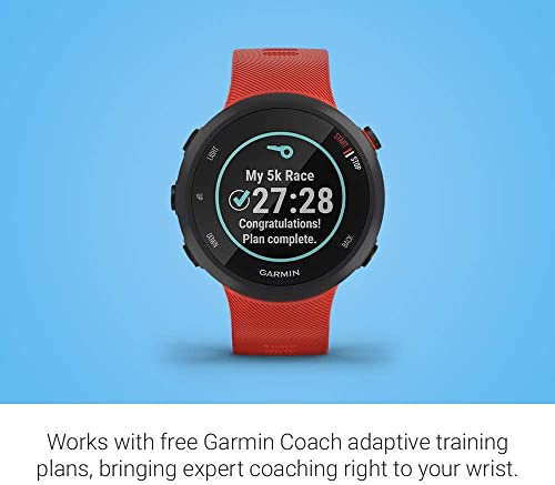 Newest Garmin Forerunner 45 GPS Smartwatch 42mm, Lightweight, Waterproof, Wellness & Sport Tracking, 24/7 Heart Rate Monitoring, Bluetooth, Garmin Coach 2. (Red | Deep Green Band)