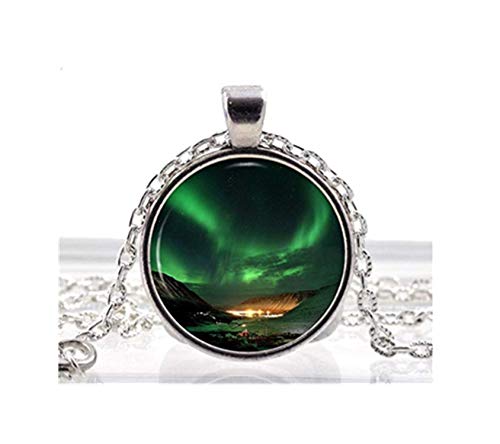 Northern Lights - Collar con colgante de nebulosa espacial, aurora boreal verde foto