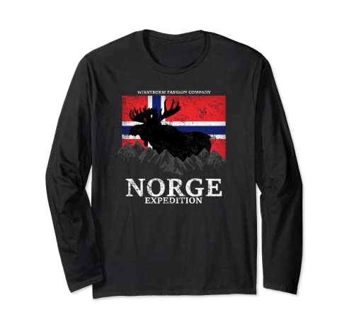Noruega expedición montañas alces bandera Manga Larga