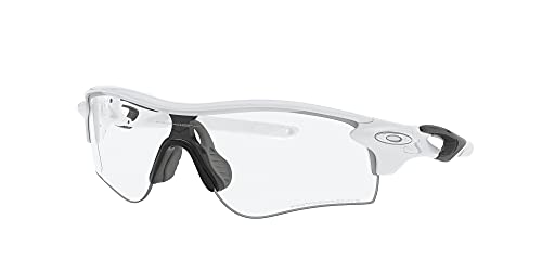 Oakley Gafas de sol rectangulares Oo9206 Radarlock Path Low Bridge Fit para hombre, Blanco pulido/Negro transparente iridio fotocromático