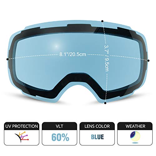 Odoland Lentes de Gafas de Esquí Intercambiables - Solo Lentes, Protección UV400 y Antivaho, Lente para Gafas de Esquí, Lente Intercambiables de Gafas de Esquí, Azul VLT 60%