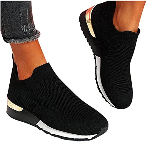 OHQ Zapatillas De Deporte para Mujer Transpirables Malla Sin Cordones Calzado Deportivo Antideslizante Zapatilla para Correr CóModo Y Elegante (Negro, Numeric_41)
