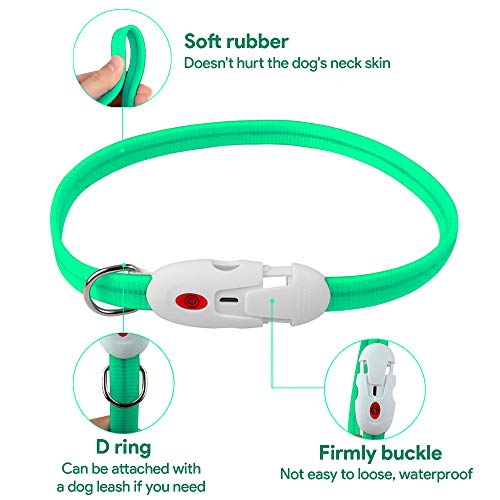 Oladwolf Collar Luminoso Perro, USB Recargable Collar Perro luz Seguro 3 Modos, Collar LED Impermeable Ajustable para Perro y Gato Menos 20kg - Verde