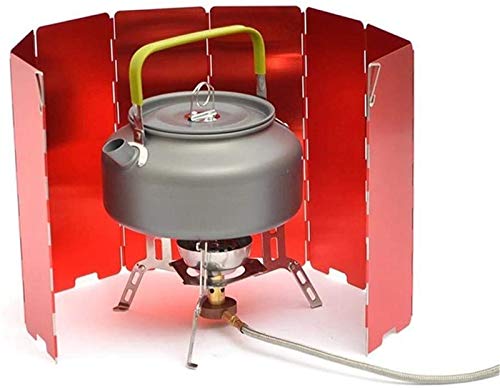 OLT-EU Camping Estufa Parabrisas, 10 Platos Plegable Cocina Aluminio Parabrisas con Caja Almacenamiento para Camping Estufa Gas/Estufa Alcohol/Picnics Aire Libre/BBQ (Rojo)