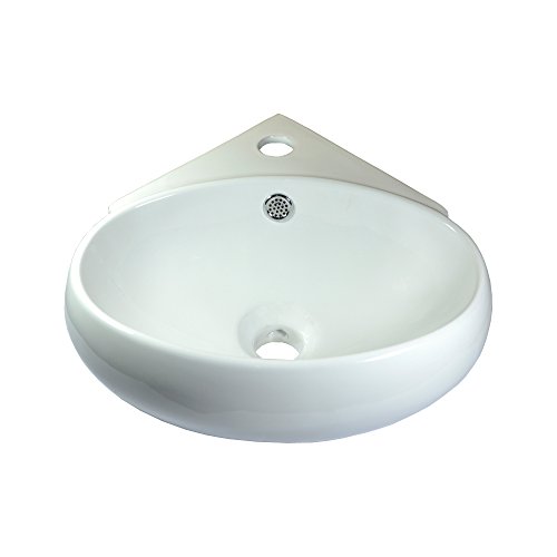 Omeere - Lavabo de cerámica para esquina, color blanco, 39 x 37,5 / Lavabo de cerámica, montaje en pared, pieza ovalada, semicircular de baño