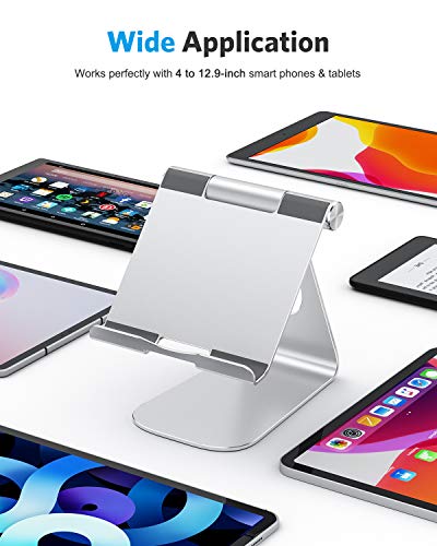 OMOTON Soporte Tablet Ajustable, Multi-Ángulo Base Tablet de Aluminio para Nuevo iPad Pro1/2/3/4, iPad Mini 2/3/4/5/6, iPad Air 1/2/3/4, Samsung Tab, Kindle y Otras Tabletas de 7-13 Pulgadas, Plata