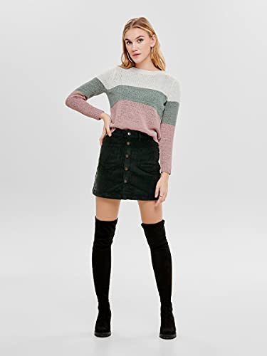 Only Onlgeena L/s Block Pullover Knt Noos suéter, Multicolor (Cloud Dancer Stripes: W. Chinois Green/Rose), 40 (Talla del Fabricante: Medium) para Mujer