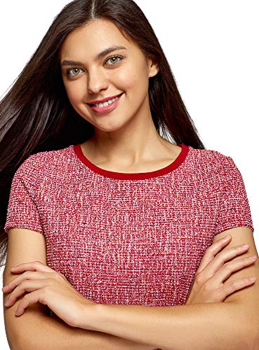 oodji Ultra Mujer Vestido de Silueta en A de Tejido Texturizado, Rojo, ES 38 / S