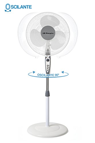 Orbegozo SF 0147 - Ventilador de pie oscilante, 3 niveles de ventilación, tamaño aspas 40 cm, altura regulable, 50 W, blanco