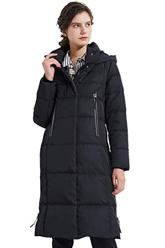 Orolay Chaqueta de Plumón Espesa para Mujer Abrigo Largo de Invierno Chaqueta con Capucha Negro XL