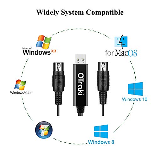 OTraki USB MIDI Cable 6Ft 2M USB a Midi 5 PIN IN-out Convertidor Teclado Keyboard Piano Música del Cable Adaptador para PC Teléfono Laptop
