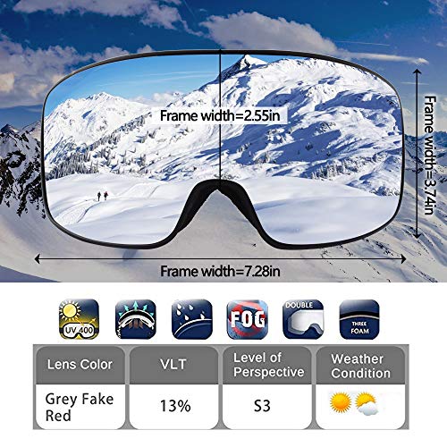 OULIQI Gafas de esquí, Antivaho, Lentes Dobles protección UV, Gafas Esquí Snowboard para Mujer Hombres,Gafas a Prueba de Viento para Deportes de Invierno, esquí, Patinaje, portadores de Gafas (Rojo)