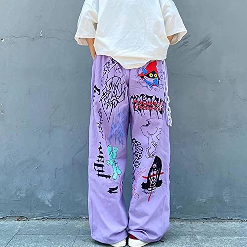 Oversize Y2k Hippie Palazzo Pantalones Mujeres 90s Estética Dibujos animados Anime Pantalones Mujeres Tallas grandes Graffiti Pantalones anchos Mujeres Harajuku Street Hip Hop Pantalones anchos