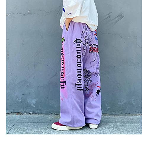 Oversize Y2k Hippie Palazzo Pantalones Mujeres 90s Estética Dibujos animados Anime Pantalones Mujeres Tallas grandes Graffiti Pantalones anchos Mujeres Harajuku Street Hip Hop Pantalones anchos