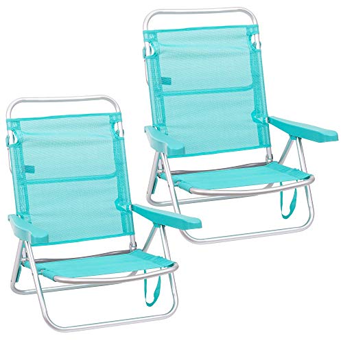 Pack de 2 sillas de Playa Convertibles en Cama de Aluminio y textileno (Aguamarina)