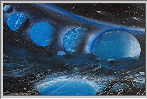 Paisaje Alíen Planeta Azul Alineación de Planetas Spray Paint Art Cristian - Obra única - Pintado a Mano - Handmade Street Art - Artwork - 65CMx50CM