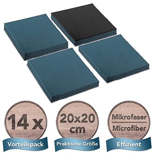 Paños de microfibra 20 × 20 cm en Multipack. Paños para limpieza de gafas extrasuaves y lavables (Paquete de 14)