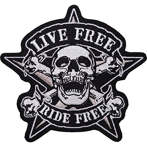 Parche bordado para chaqueta de motocicleta con texto en inglés "Live Free Ride Free Ride gratis", color negro