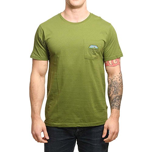 Patagonia M's Fitz Roy Hex Organic Pocket Camiseta, Hombre, sprouted Green, S