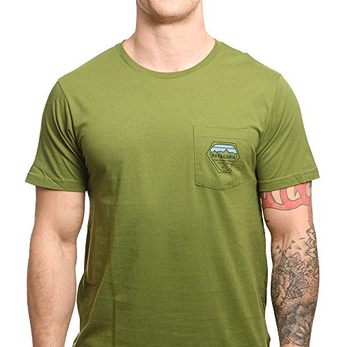 Patagonia M's Fitz Roy Hex Organic Pocket Camiseta, Hombre, sprouted Green, S