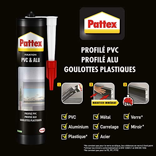 Pattex 1956425 - Pegamento de fijación para aluminio y PVC, color blanco