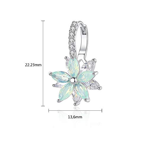 Pendientes mujer Pendientes plata con flor Cubic Zirconia Crystal Clip en pendientes para mujeres niñas Pendientes de circón 3A damas elegantes pendientes (blue)
