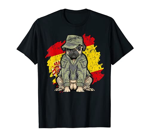 Perro Pug Soldado Ejército España Bandera Española Militar Hombres Mujeres Camiseta