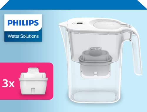 Phillips - AWP2936 - Jarra filtro de agua, Incluye 3 cartucho Micro X Clean, Reduce la cal, el cloro y los Microplásticos y PFOA, Agua filtrada con gran sabor y pureza, 3 Litros, blanco