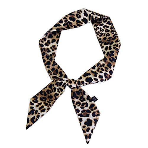 Piel de leopardo pequeño pañuelo de seda atado Mujer Bolsas Bolsa de pelo de la cabeza de la mano multifunción cinta pañuelos para las mujeres (amarillo)