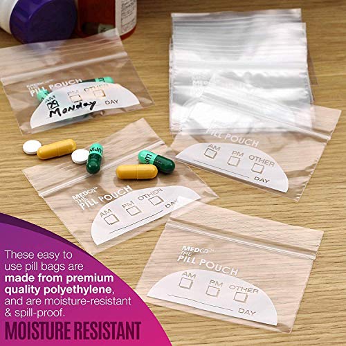 Pill Pouch Bags - (Pack of 400) 3" x 2.75" - BPA Free, Poly Bag Disposable Zipper Pills Baggies, Daily Am PM Travel Medicine Organizer Storage Pouches, Best Clear Reusable with Write-on Labels